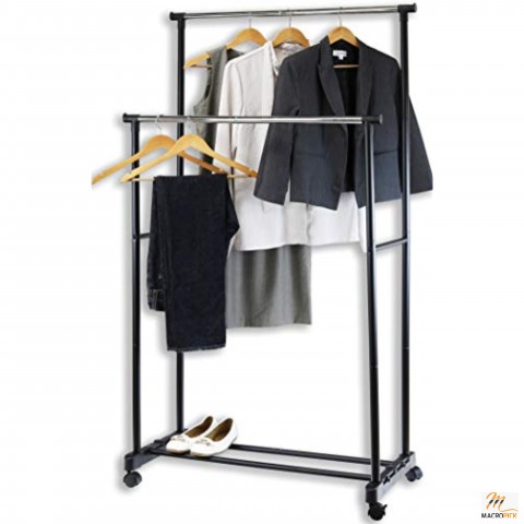 Portable & Heavy-Duty Double Rod Garments Hanging Rack for Indoor Use