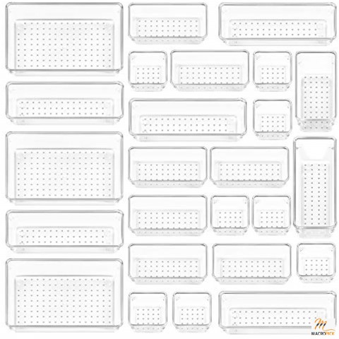 Pack of 25 Pcs Non-Slip Transparent Plastic Drawer Organizer Set | Storage Bin for Multipurpose Use