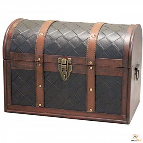 Pirate-Style Wooden Leather Treasure Box with Detailed Design Used To Store Personal Items like Jewelry etc.