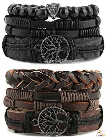 Leather Bracelets for Men and Women Fine Handcraft,Made of Soft Braided Leather Material,Brown and Black Leather Bracelet