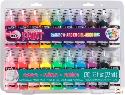 Dimensional Fabric Paint Colors - 20 Pack Rainbow Colors