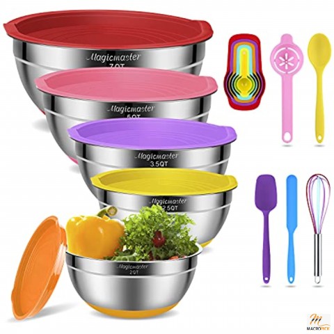 16 pcs Stainless Steel Nesting Bowls Set with Non-Slip Silicone Bottom