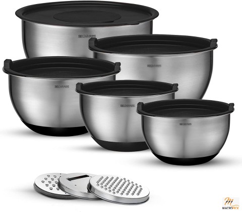 Set Of 5 Stainless Steel Mixing Bowls with Lids Set for Cooking Baking Prepping and Food Storage