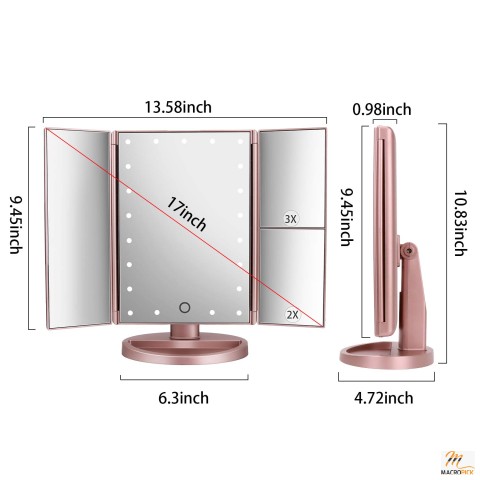 Tri-Fold Lighted Vanity Mirror with 21 LED Lights, Touch Screen