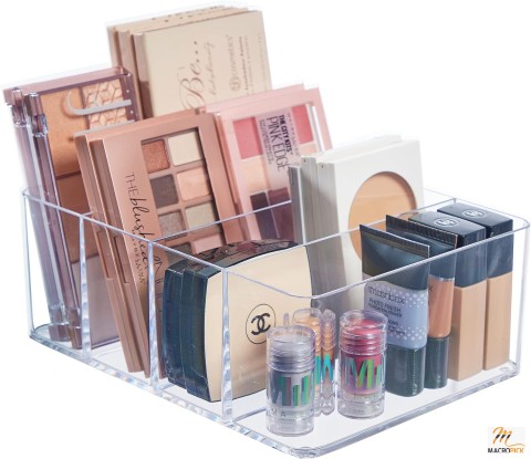 Clear Plastic 4-Compartment Organizer: Ideal for Makeup, Vanity Storage, Upright Eyeshadow Palette Holder,