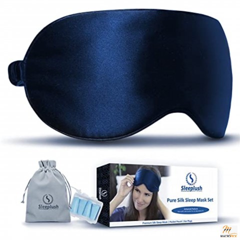 Pure Silk Sleep Mask - Eye Cover or Sleeping Mask for Men, Women, and Children - Pack Of 1 - Blue