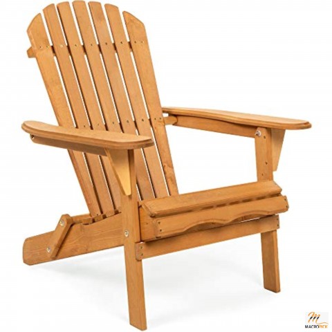 Folding Adirondack Chair  - 350 lb Weight Capacity - Wooden Outdoor Patio Furniture - Brown