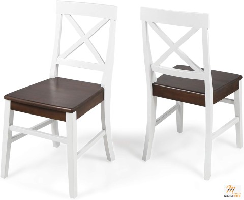 Wood Dining Chairs -  Farmhouse Acacia Wood Dining Chairs - White/Walnut, 21D x 17.75W x 35.5H Inch