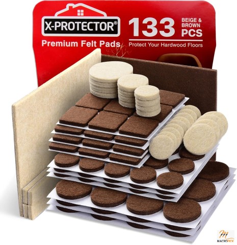 133 PCS Premium Felt Furniture Pads - Ultimate Wood Floor Protectors for Hardwood & Laminate Flooring, Brown/Beige