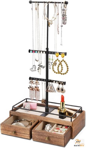 Jewelry Organizer Metal & Wood Basic Storage Box-3 Tier Jewelry Stand