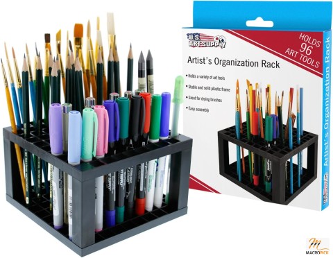 Paint Brush Organizer: U.S. Art Supply 96 Hole Plastic Holder - Desk Stand for Pens, Brushes, Pencils, Markers