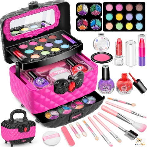 Girls Makeup Toy Kit for 41 Pcs/Washable Makeup Set Toy with Real Cosmetic Case for Little Girl