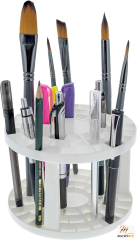Plastic Round Brush Holder - Organizer for Paintbrushes, Makeup Brushes, Pens, Markers - Desk Stand for Artists, Students, Teachers