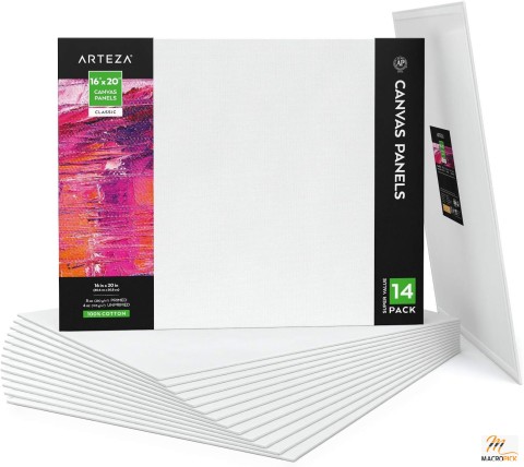 Arteza 16x20" Paint Canvases, Pack of 14, Blank White Art Boards, 100% Cotton, Gesso-Primed, Ideal for Acrylic Pouring, Oil Painting