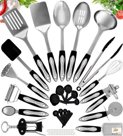 Home Hero 41-Piece Stainless Steel Utensils Set - Essential Kitchen Gadgets, Cooking & Spatula Set, First Home Essentials (No Holder)