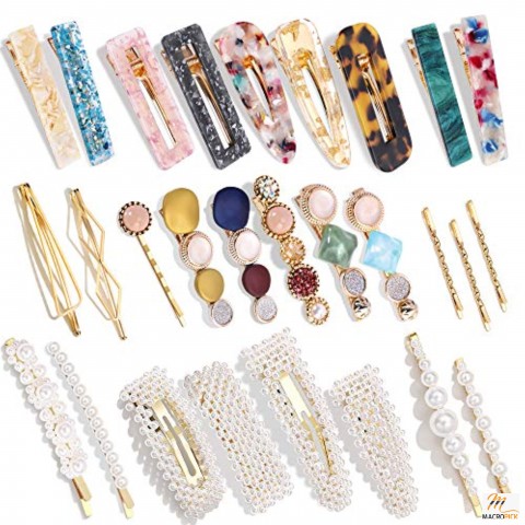 28 PCS Hingwah Pearls and Acrylic Resin Hair Clips