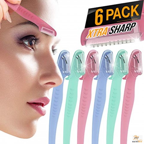 6 Pack Eyebrow Razor Trimmer-Disposable Facial Hair Shaper Remover, Dermaplaning Dermaplane Shaving Tool