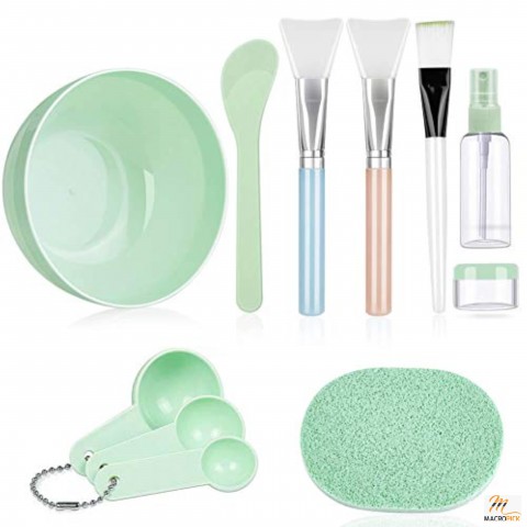 11 Pcs DIY Facemask Mixing Tool Kit with Facial Mask Bowl Stick Spatula Silicone Brush Spray Bottle Puff Soaking Bottle Gauges