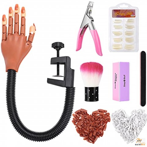 Flexible Nail Practice Hands Training Kits,Movable Nail Maniquin Hand with 300PCS Nail Tips