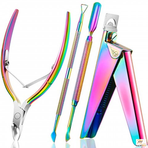 Acrylic Nail Clipper False Nail Tips Clipper Cuticle Trimmer Nipper with Cuticle Pusher Cuticle Remover