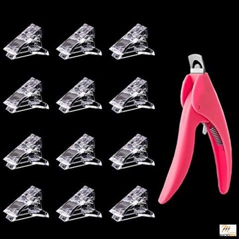 12Pcs Nail Tips Clip,Manicure Nail Art Tool with 1Pcs False Nail Tip Trimmer