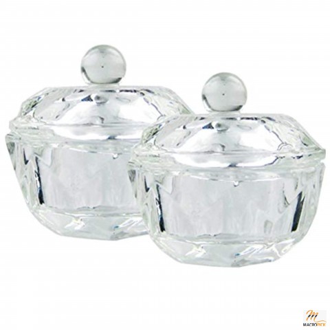 2Pcs Clear Nail Art Acrylic Liquid Powder Dappen Dish Bowl Glass Crystal Cup Glassware with Lid