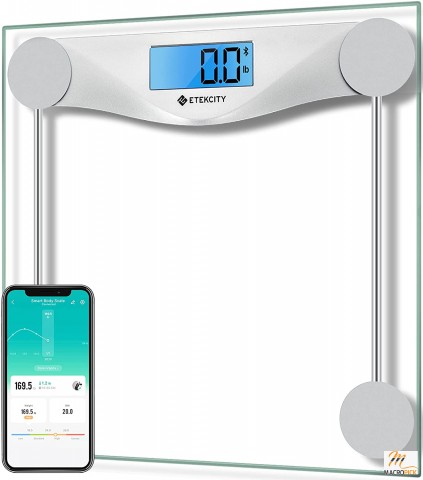 Bathroom Scale for Body Weight BMI Scale - Upgraded Bluetooth Digital Scale - Large Blue LCD Backlight Display - 400 Pounds