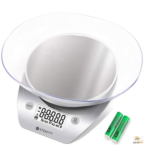 11lb/0.1g Digital Kitchen Scale with Bowl for Coffee, Baking, Cooking - Large LCD, Stainless Steel, Batteries Included