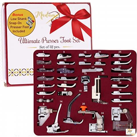 32 Pcs Presser Foot Set, Sewing Machine Presser Foot Kit with Manual