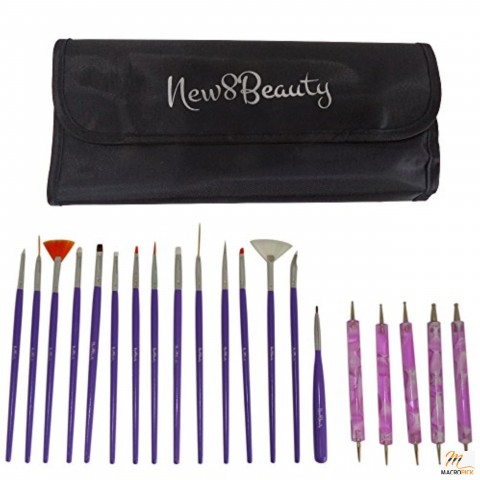 20pc Kit Set with Roll-Up Pouch, Nail Art Brushes