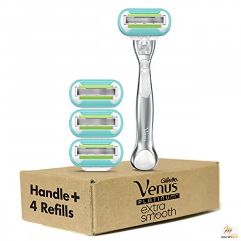 Platinum Extra Smooth Razors for Women, 1 Venus Razor, 4 Razor Blade Refills, Metal Handle with Anti-Slip Grip