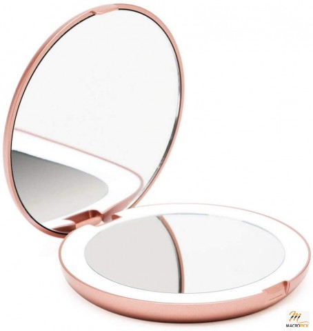 LED Lighted Travel Makeup Mirror, 5” Wide Illuminated Folding Mirror