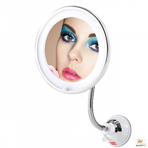 Flexible 10X Magnifying Suction Mirror, Dimmable LED Lighted Vanity Mirror