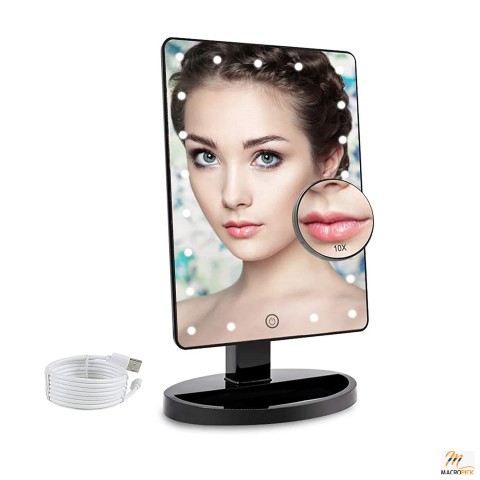 Lighted Makeup Vanity Mirror with 10X Magnifying Mirror, 21 LED Lighted Mirror with Touch Sensor Dimming, 180°Adjustable Rotation