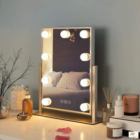 Large Lighted Makeup Mirror Vanity Makeup Mirror Smart Touch Control 3Colors Dimable Light