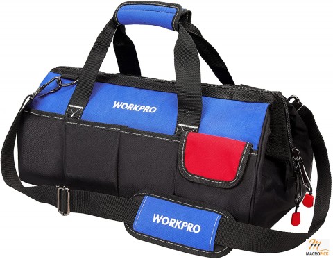 18-inch Close Top Wide Mouth Storage Tool Bag with Adjustable Shoulder Strap, Sturdy Bottom