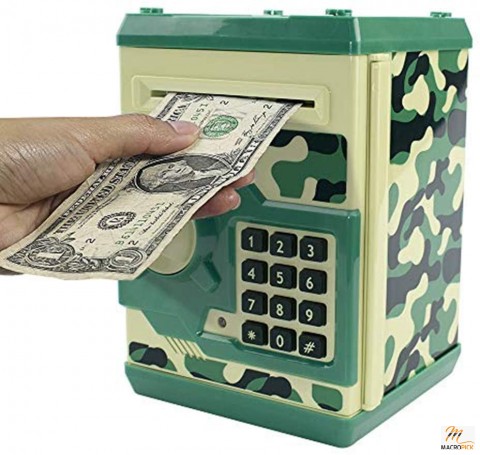 Cartoon Electronic Password Mini ATM Piggy Bank Cash Coin Can Auto Scroll Paper Money Saving Box