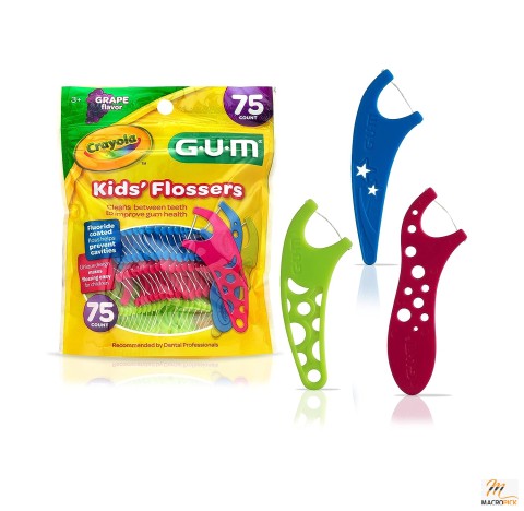 Crayola Kids' Flossers - Grape Flavor, Fluoride Coated, 75 Count, Dental Floss for Ages 3 and Up, GUM-897