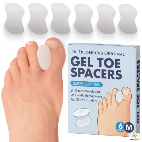 Dr. Frederick's Gel Toe Separators - 6 Pcs - Bunion Corrector - Orthotic for Overlapping Toe Pain - Medium Size