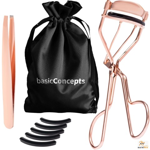 Rose Gold Eyelash Curlers Kit: Premium Lash Curler, Universal Design, 5 Refills, Perfect for Women, Box Colors Vary