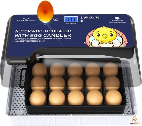 Triocottage Digital Egg Incubator: Auto Turner, Temp Control, Small Hatcher for Chicken, Birds, Quail, Geese, Duck (No Auto Refill)