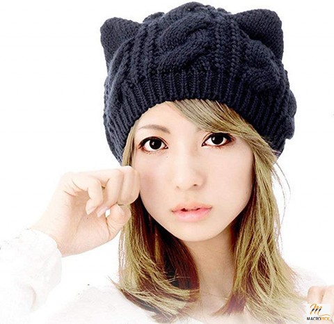 Cute Woollike Knitted CAT Kitty Ears Women Lady Girl Headgear Crochet Hats