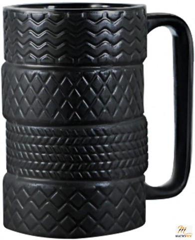 Stacked Tyres Design Coffee Mug - Large Handle For Comfortable Grip - 14.5 oz Coffee Mug For Car Lovers