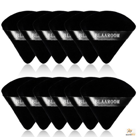 12 Velour Cotton Triangle Puffs: Powder Face Makeup Tools for Loose & Wet/Dry Foundation - Black & Rose Red Beauty Sponge
