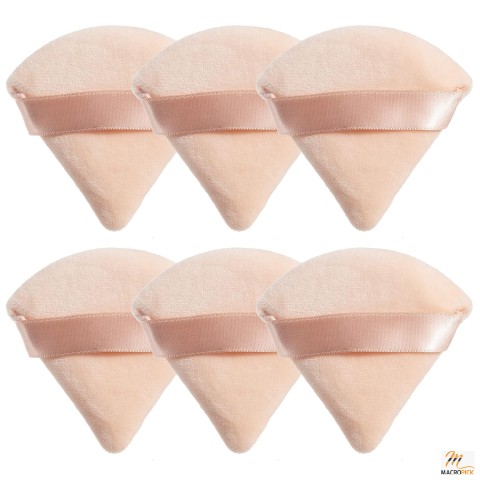 "6-Piece Cotton Velour Makeup Puffs: Set for Face, Setting, Contouring; 2.76-inch Size with Strap - Beauty Essential"