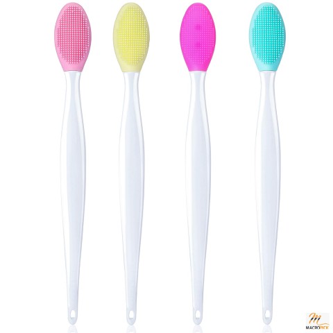 Silicone Lip Exfoliating Brush Set - 4 Double-sided Soft Brushes for Smoother, Fuller Lips (Rose Red, Yellow, Mint Green, Pink)
