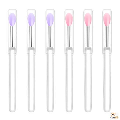 Classycoo 6pcs Lip Silicone Brushes with Caps - Makeup Beauty Applicators for Lipstick, Lip Gloss, Cream, Liquid Lip Mask, and Eyeshadow