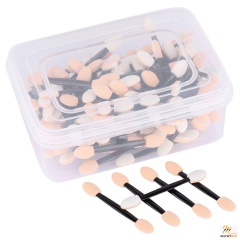 150 Disposable Foam Eye Shadow Applicators - Dual-Sided Oval Sponge Tipped Brushes with Container