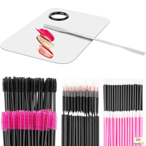 Disposable Makeup Applicators Kit for Artists: Includes Mixing Tray & Various Tools (Mascara, Lipstick, Eyeliner Brushes)