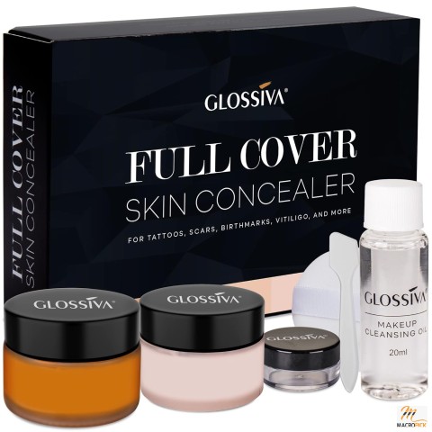 Glossiva Waterproof Tattoo Cover Makeup - Conceal Dark Spots, Scars, Vitiligo - 2x30ml
